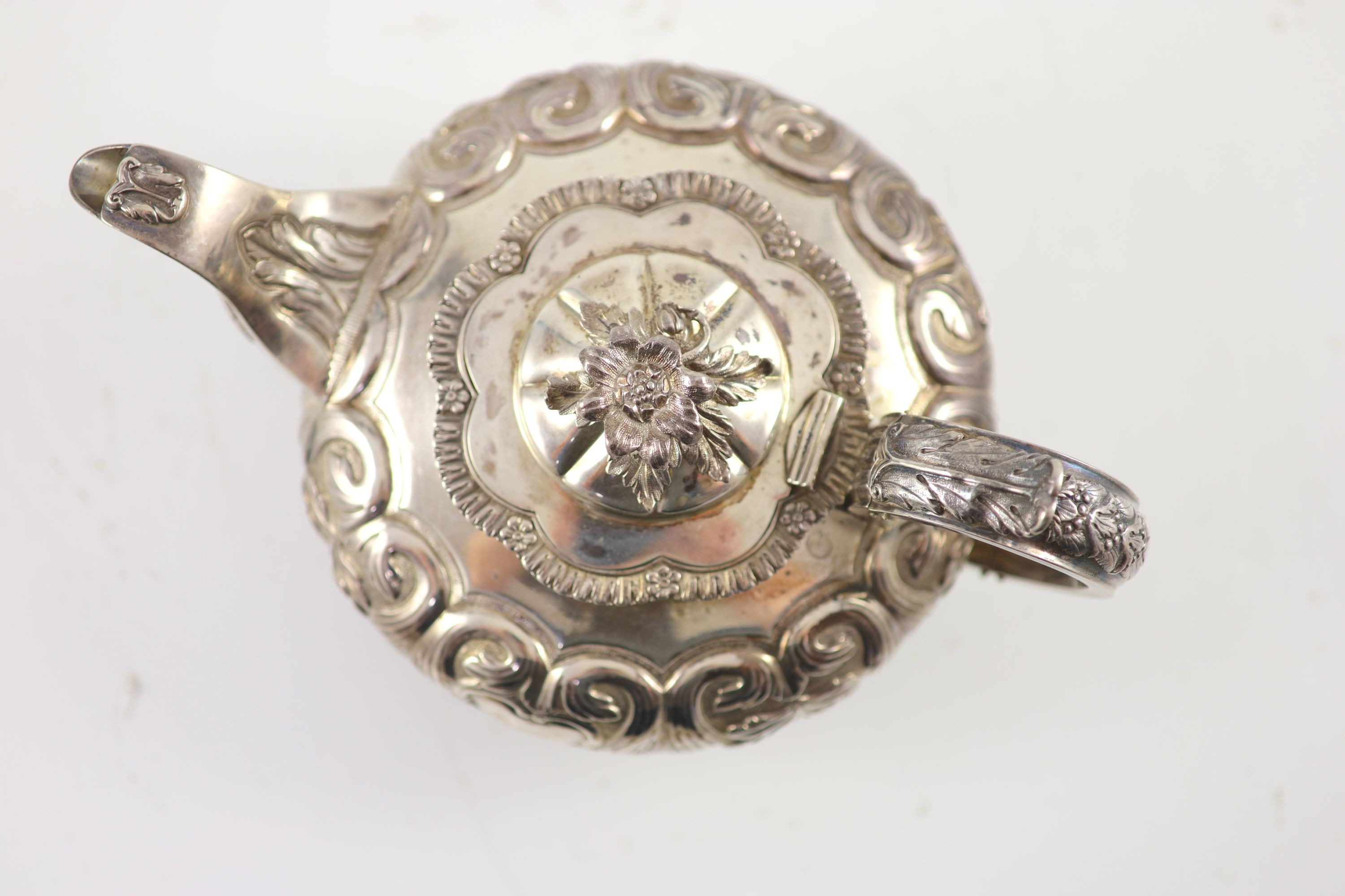 A William IV Irish silver squat melon shaped teapot by Robert W. Smith